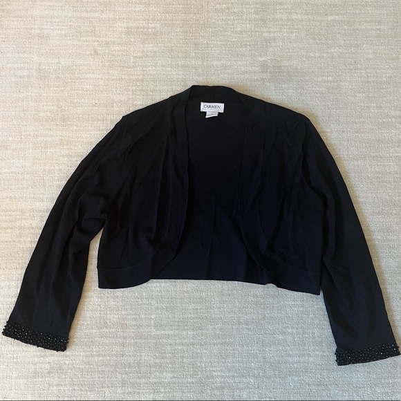 Carmen Marc Valvo Beaded Sleeve Bolero Sweater - Picture 2 of 5